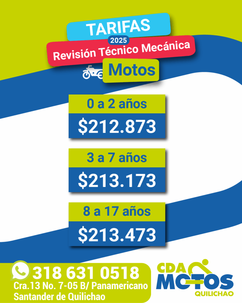 revisión técnico mecánica motos tarifas